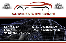 Visitenkarte Karosserie und Fahrzeufservice Enrico Olah