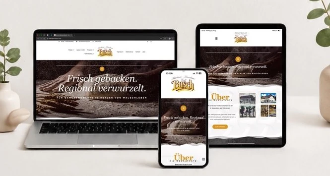 Website der Bäckerei Busch auf Laptop, Tablet und Handy